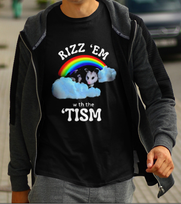 Rizz 'Em With The Tism Opossum Rainbow Clouds T-Shirt