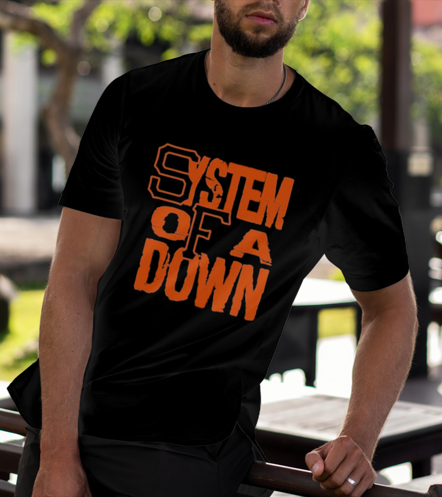 System Of A Down SF Giants Style Stacked Text T-Shirt