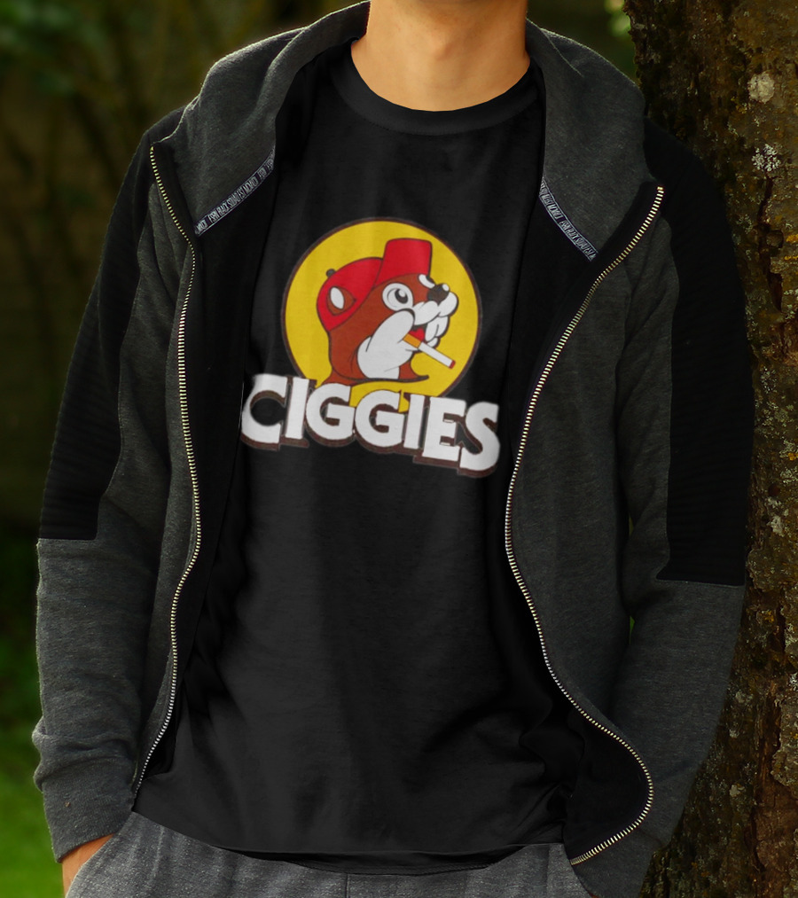 Buc-ees Ciggies Beanie Wearing Animal Carton Smoking Humorous T-Shirt
