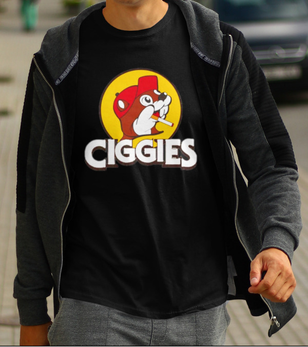 Buc-ees Ciggies Beanie Wearing Animal Carton Smoking Humorous T-Shirt