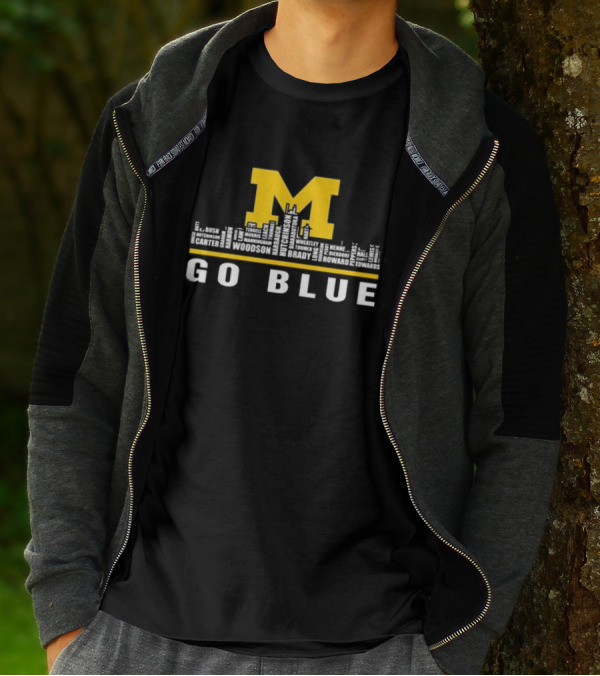 Michigan Wolverines Go Blue Skyline With Woodson Hutchinson Brady Names T-Shirt