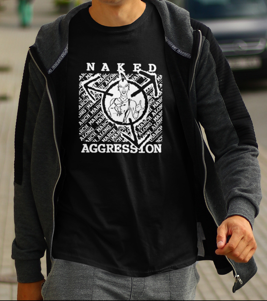 Naked Aggression March Along Logo Featuring Character T-Shirt