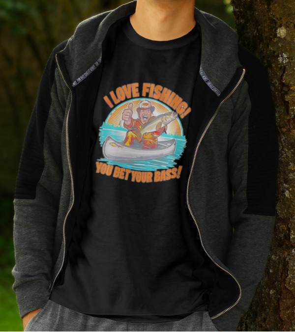 I Love Fishing You Bet Your Bass Fisherman In Canoe With Thumbs Up T-Shirt