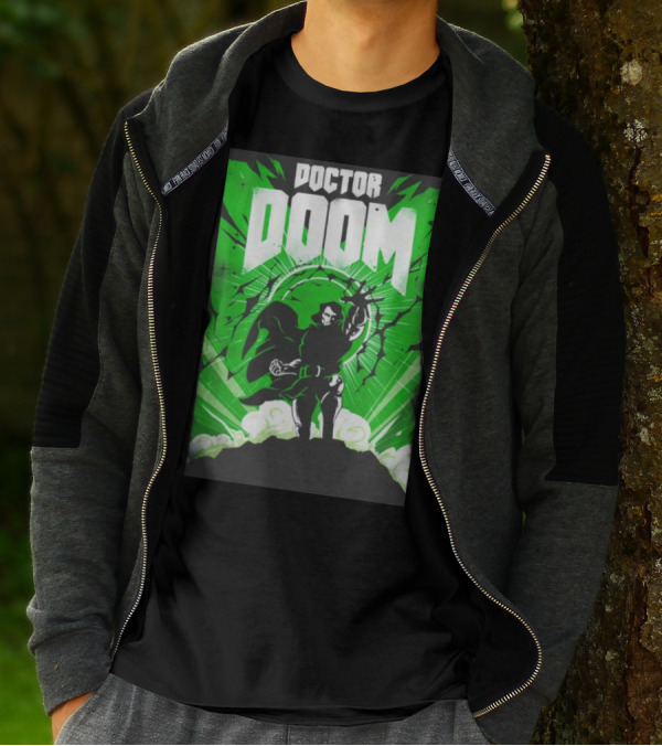 Doctor Doom Doomsday Green Energy Burst Comic Style Villain Power Stance T-Shirt