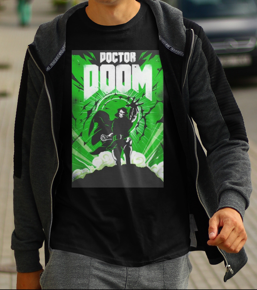Doctor Doom Doomsday Green Energy Burst Comic Style Villain Power Stance T-Shirt