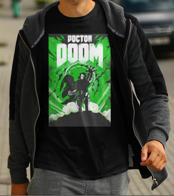 Doctor Doom Doomsday Green Energy Burst Comic Style Villain Power Stance T-Shirt
