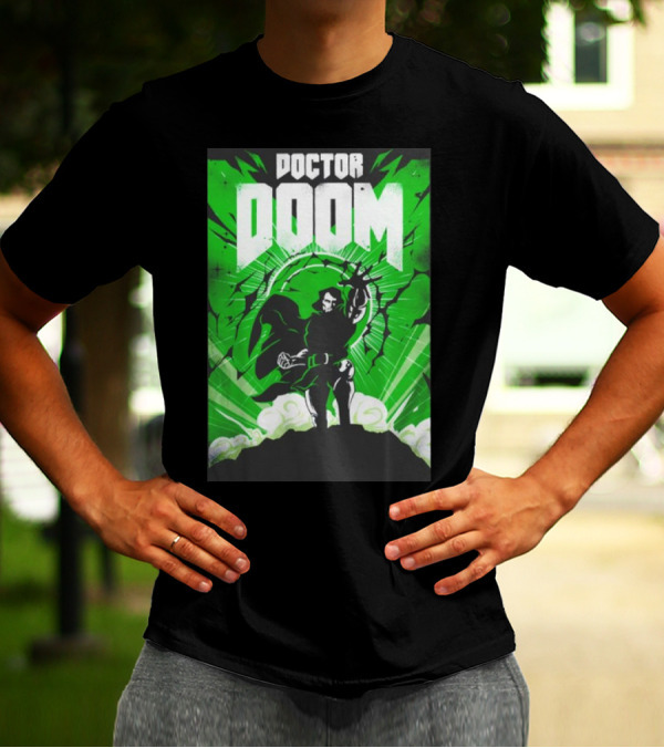 Doctor Doom Doomsday Green Energy Burst Comic Style Villain Power Stance T-Shirt