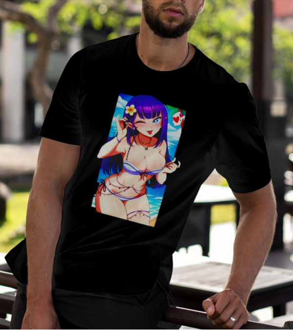 Hot Waifu Chika Fujiwara V2 Beach Anime Girl Winking Playing Card Flower Bikini T-Shirt