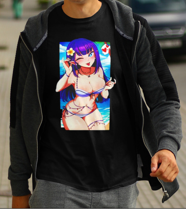 Hot Waifu Chika Fujiwara V2 Beach Anime Girl Winking Playing Card Flower Bikini T-Shirt
