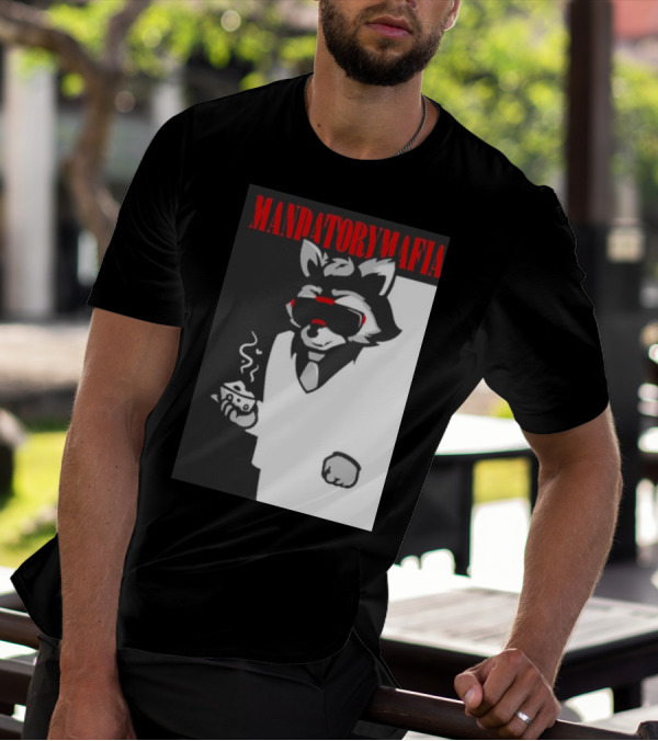 MANDATORY MAFIA RACCOON WITH COFFEE IN SUIT AND SUNGLASSES T-Shirt