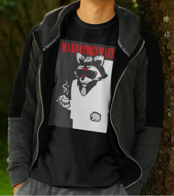 MANDATORY MAFIA RACCOON WITH COFFEE IN SUIT AND SUNGLASSES T-Shirt