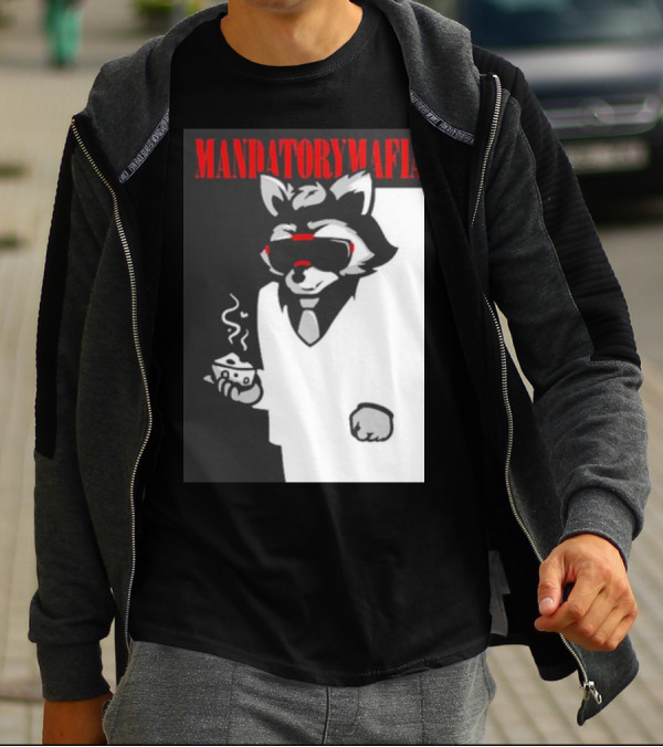 MANDATORY MAFIA RACCOON WITH COFFEE IN SUIT AND SUNGLASSES T-Shirt