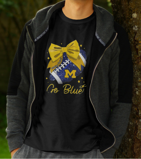 Michigan Wolverines Football Go Blue Bow Girl Michigan Proud T-Shirt