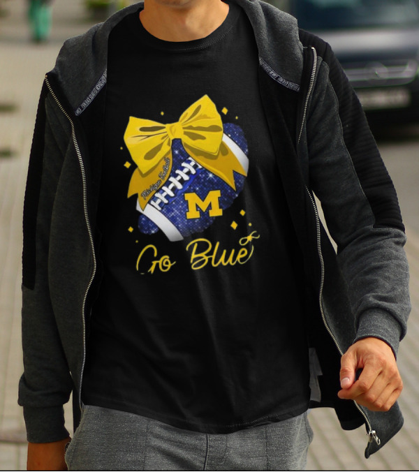 Michigan Wolverines Football Go Blue Bow Girl Michigan Proud T-Shirt