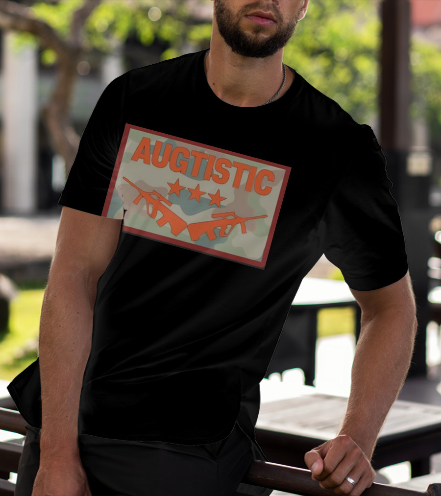 AUGTISTIC Stars And Rifles On Camouflage Background T-Shirt