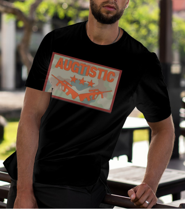 AUGTISTIC Stars And Rifles On Camouflage Background T-Shirt