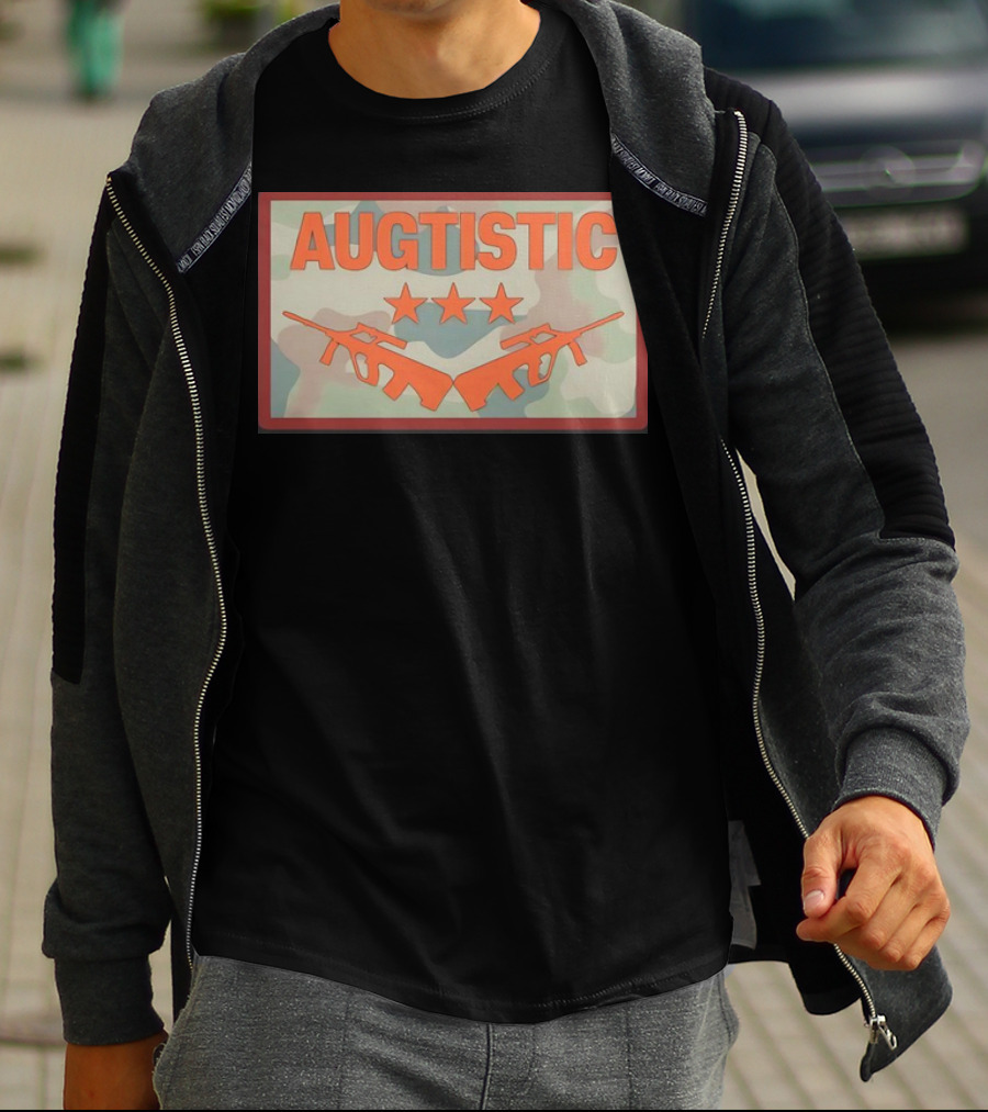 AUGTISTIC Stars And Rifles On Camouflage Background T-Shirt