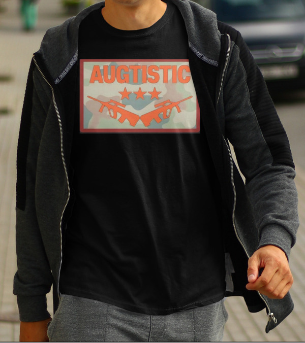 AUGTISTIC Stars And Rifles On Camouflage Background T-Shirt