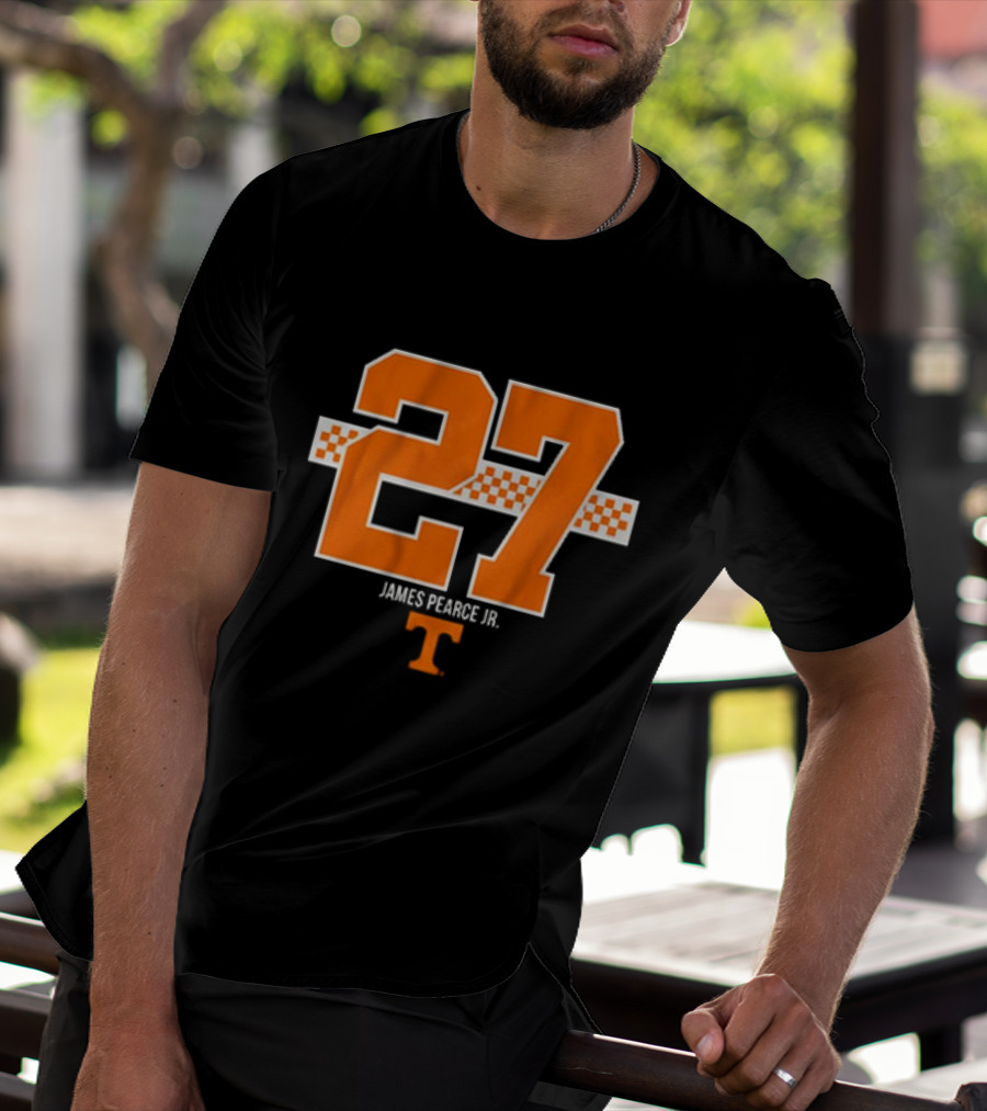 Tennessee Football James Pearce Jr. 27 Orange Checker Stripe T-Shirt