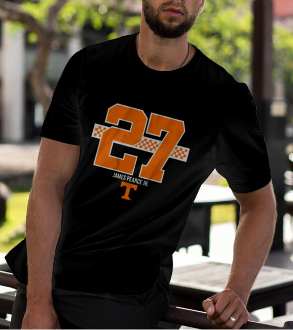 Tennessee Football James Pearce Jr. 27 Orange Checker Stripe T-Shirt