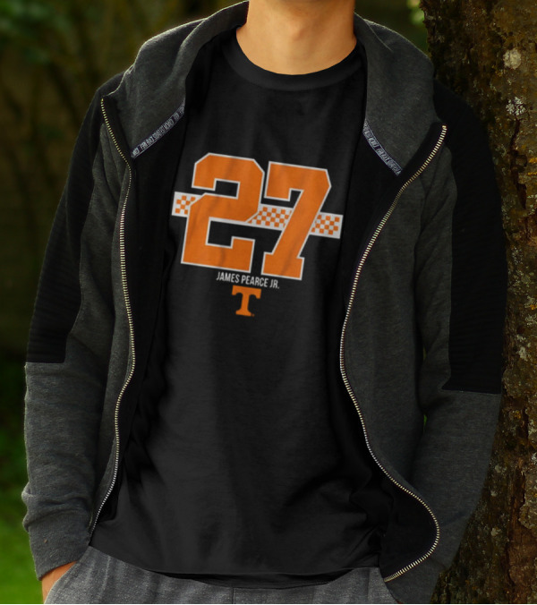Tennessee Football James Pearce Jr. 27 Orange Checker Stripe T-Shirt