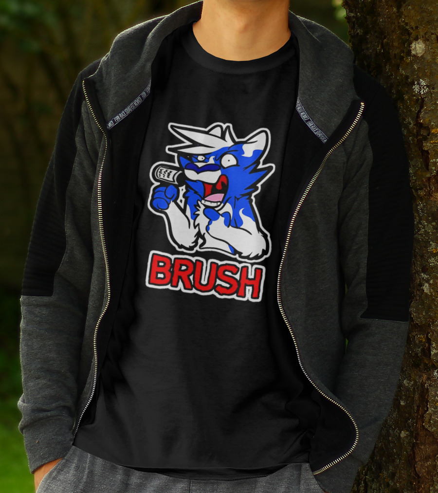 Fox Brush Cartoon Blue And White Character With Microphone T-Shirt