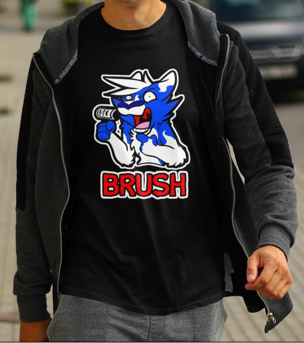 Fox Brush Cartoon Blue And White Character With Microphone T-Shirt