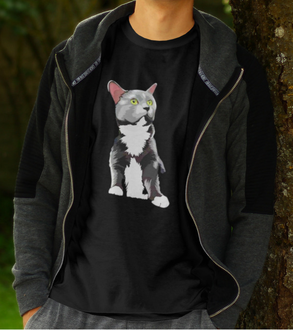 Lucille The Rescue Cat Artwork Grey And White Feline T-Shirt