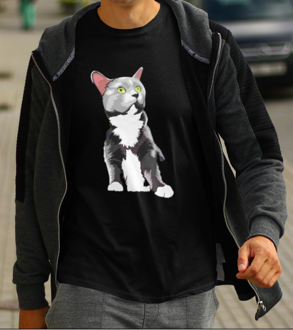 Lucille The Rescue Cat Artwork Grey And White Feline T-Shirt