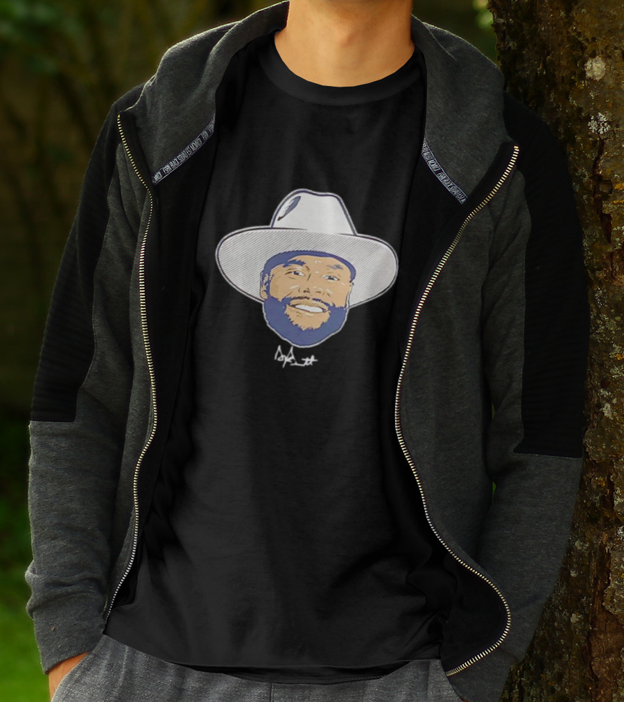 Dak Prescott Dallas Cowboys Big Head Signature Cowboy Hat T-Shirt