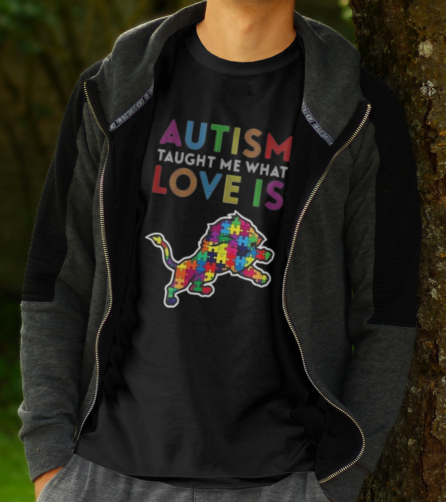 Detroit Lions Autism Taught Me What Love Is Puzzle Lion T-Shirt