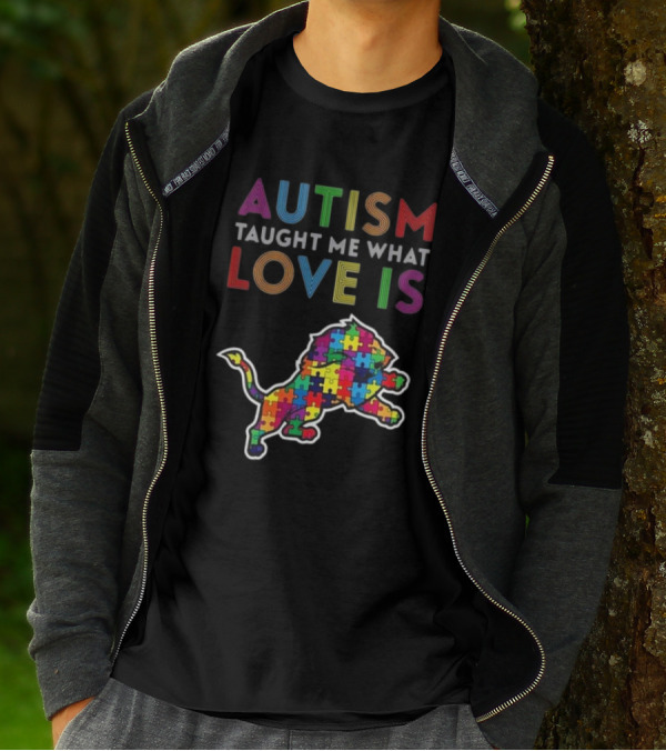 Detroit Lions Autism Taught Me What Love Is Puzzle Lion T-Shirt