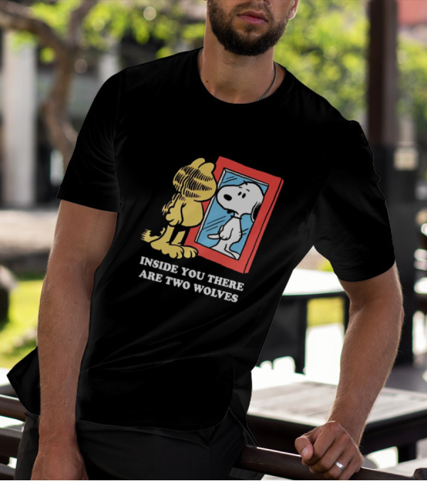 Garfield Inside You There Are Two Wolves Snoopy Reflection T-Shirt