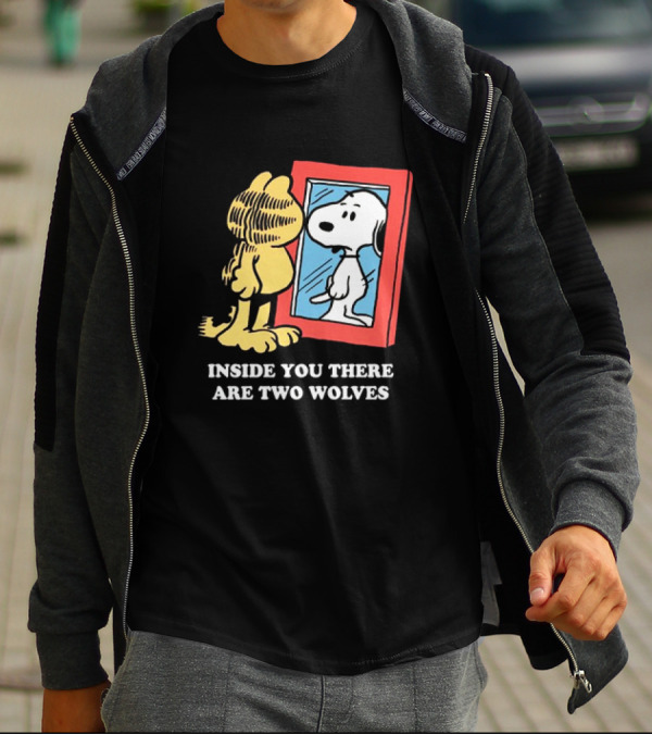Garfield Inside You There Are Two Wolves Snoopy Reflection T-Shirt