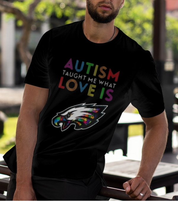 Autism Taught Me What Love Is Philadelphia Eagles Puzzle T-Shirt