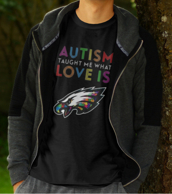 Autism Taught Me What Love Is Philadelphia Eagles Puzzle T-Shirt