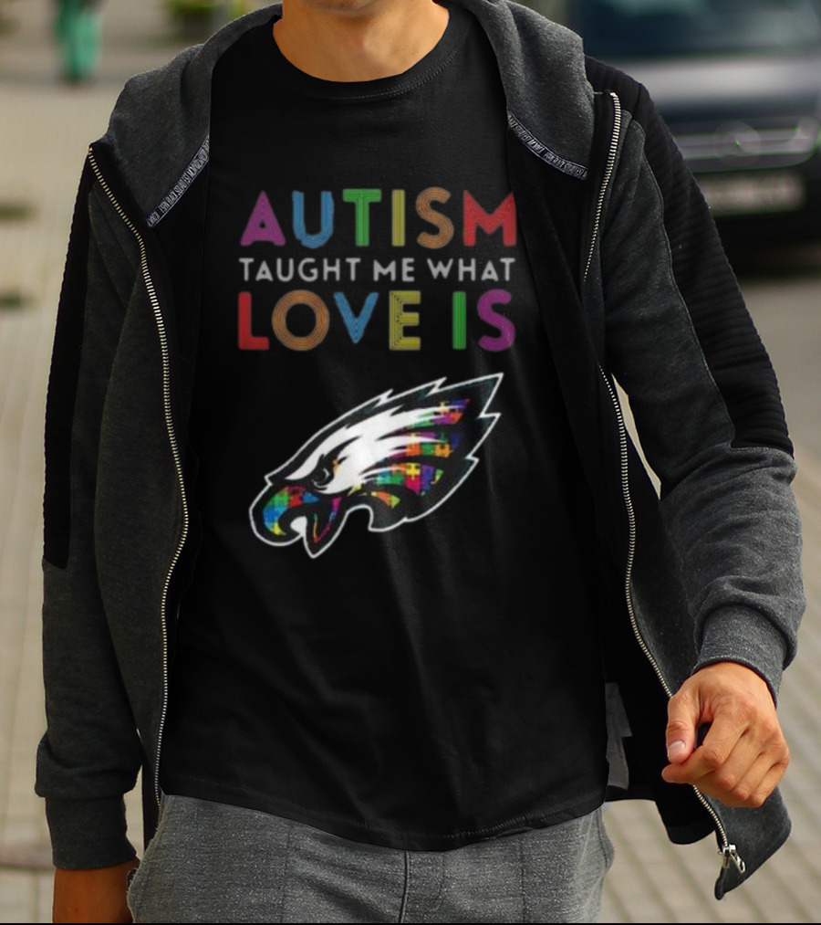 Autism Taught Me What Love Is Philadelphia Eagles Puzzle T-Shirt