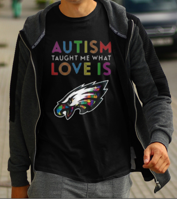 Autism Taught Me What Love Is Philadelphia Eagles Puzzle T-Shirt