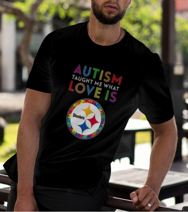 Autism Taught Me What Love Is Pittsburgh Steelers Puzzle T-Shirt