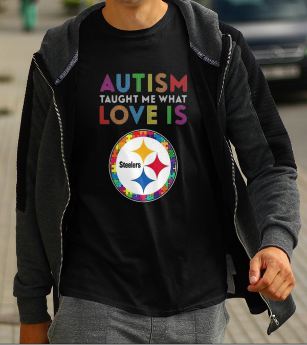 Autism Taught Me What Love Is Pittsburgh Steelers Puzzle T-Shirt