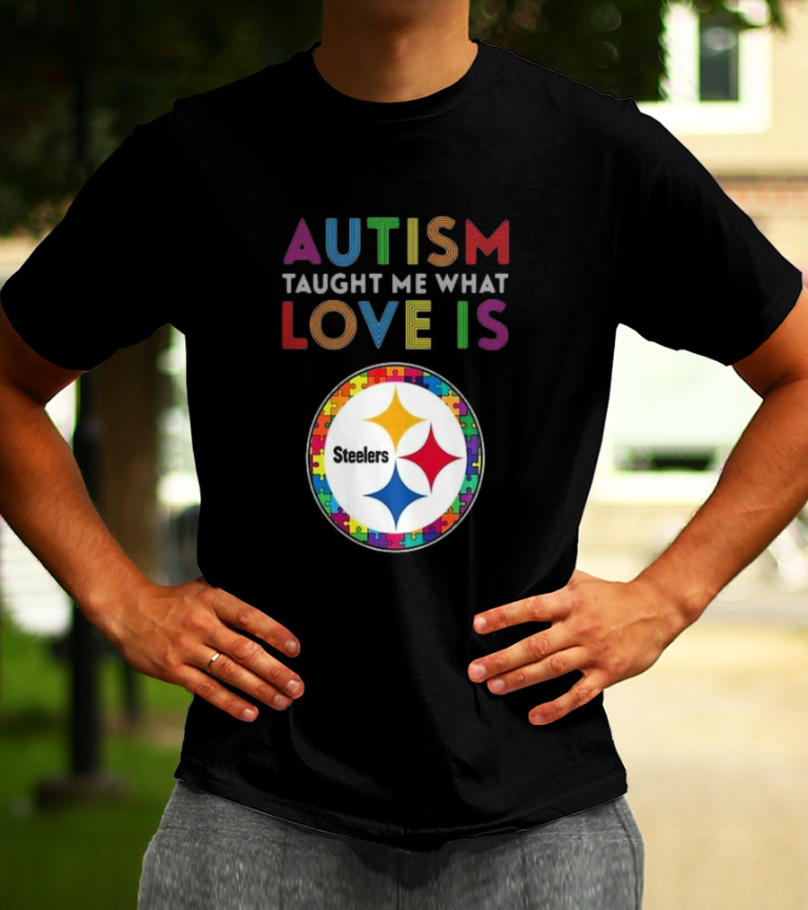 Autism Taught Me What Love Is Pittsburgh Steelers Puzzle T-Shirt