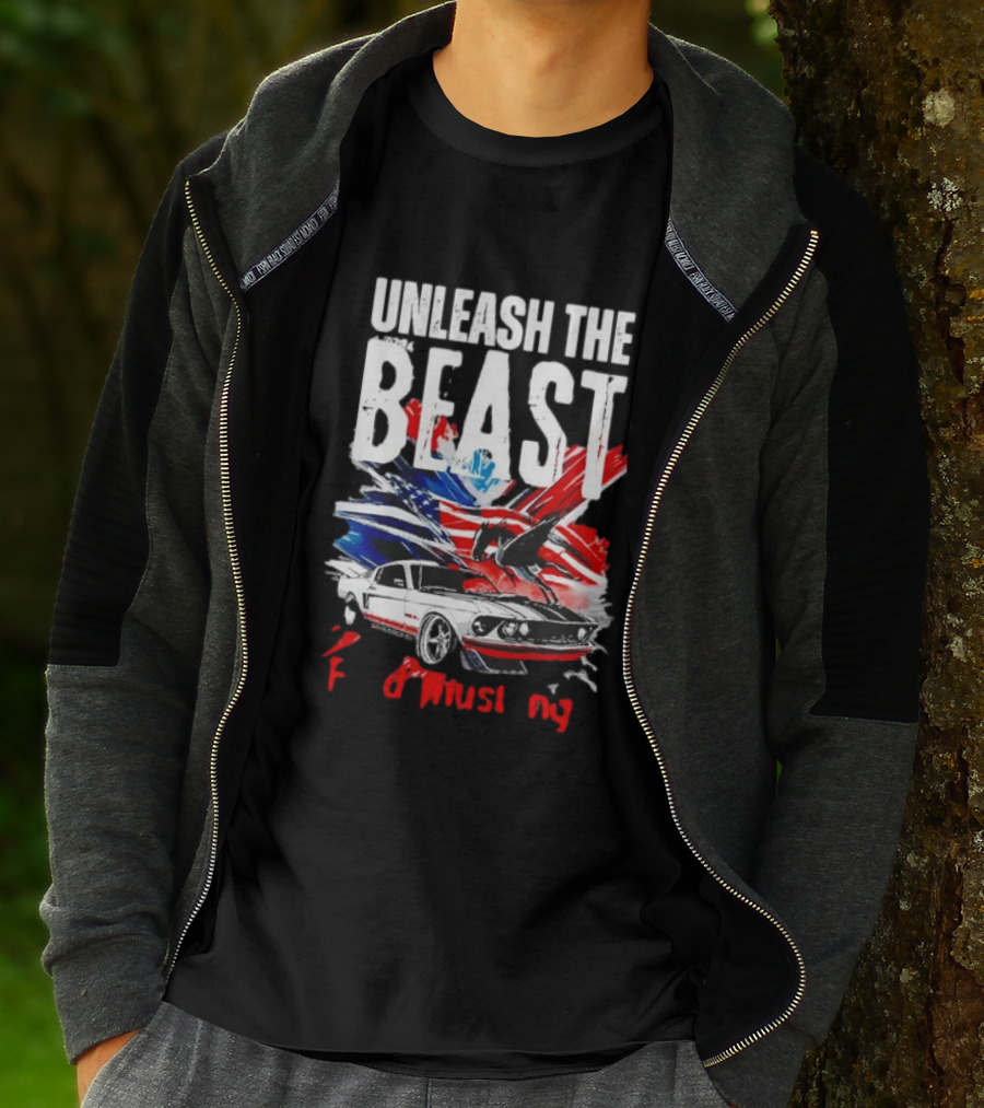 Unleash The Beast Ford Mustang American Flag Eagle T-Shirt