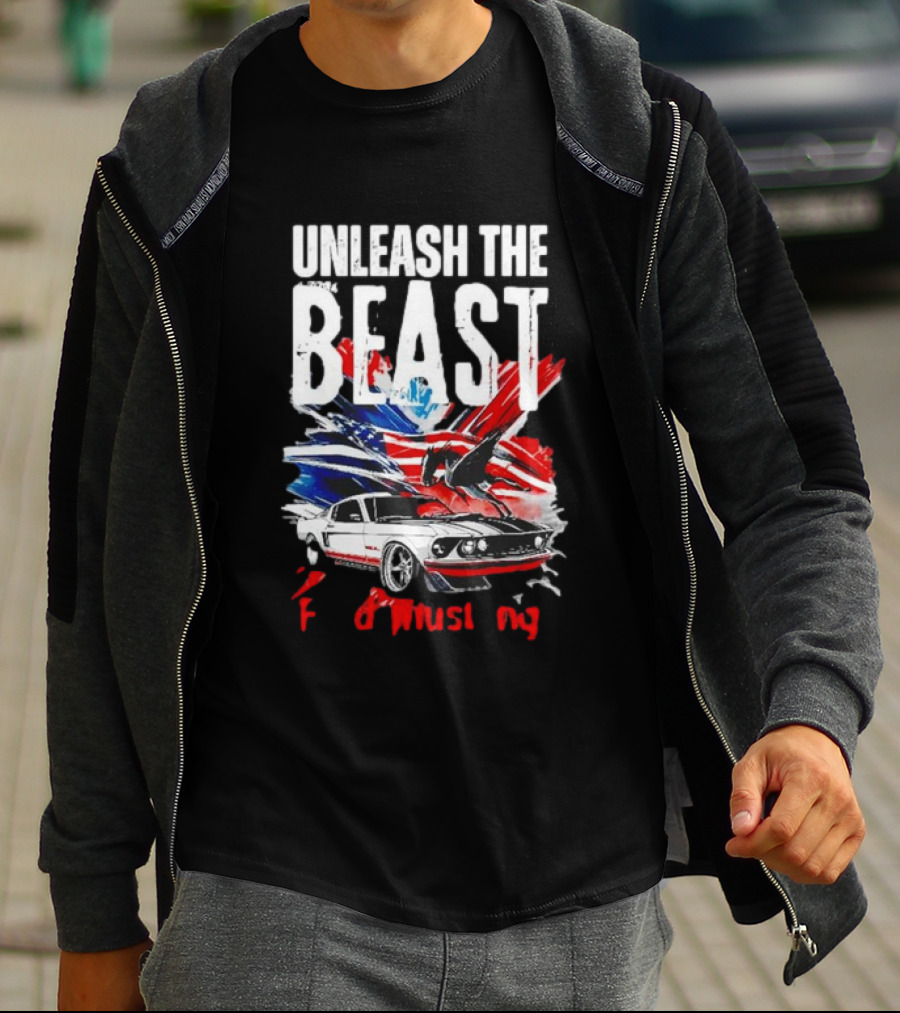 Unleash The Beast Ford Mustang American Flag Eagle T-Shirt