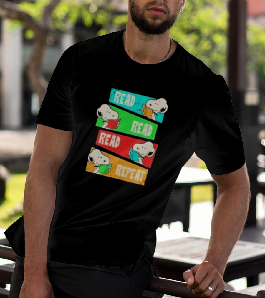 Snoopy Read Read Read Repeat Color Panels T-Shirt