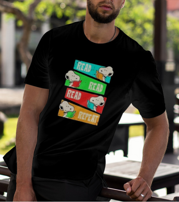 Snoopy Read Read Read Repeat Color Panels T-Shirt