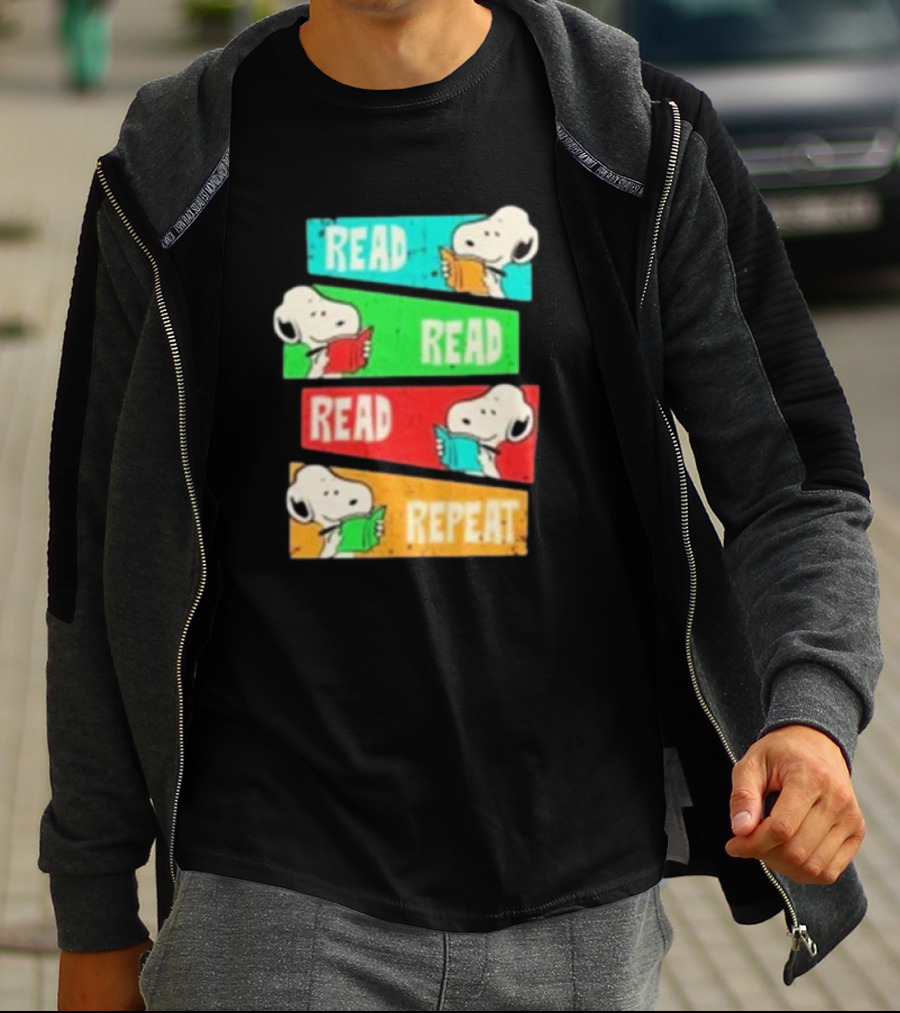 Snoopy Read Read Read Repeat Color Panels T-Shirt