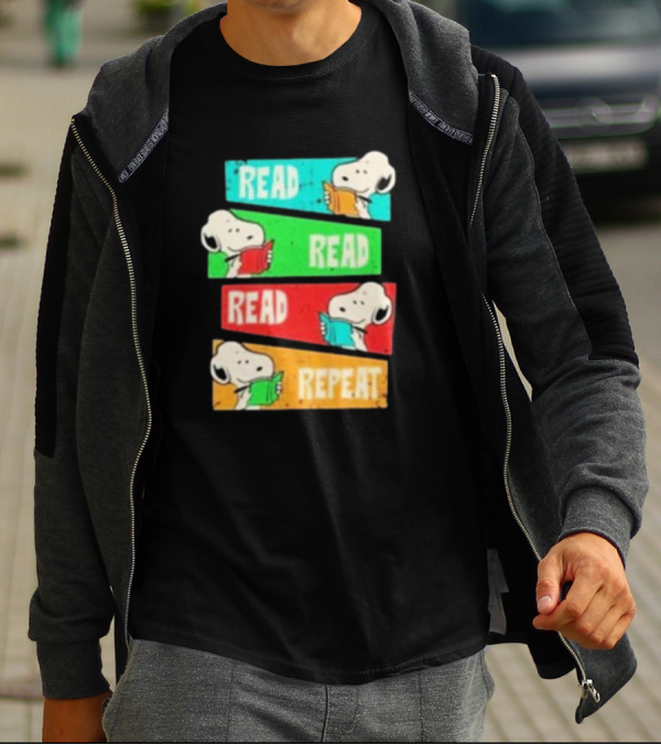 Snoopy Read Read Read Repeat Color Panels T-Shirt