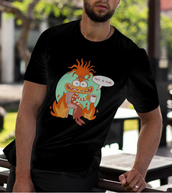 Anxiety Inside Out 2 This Is Fine Fire Cartoon T-Shirt
