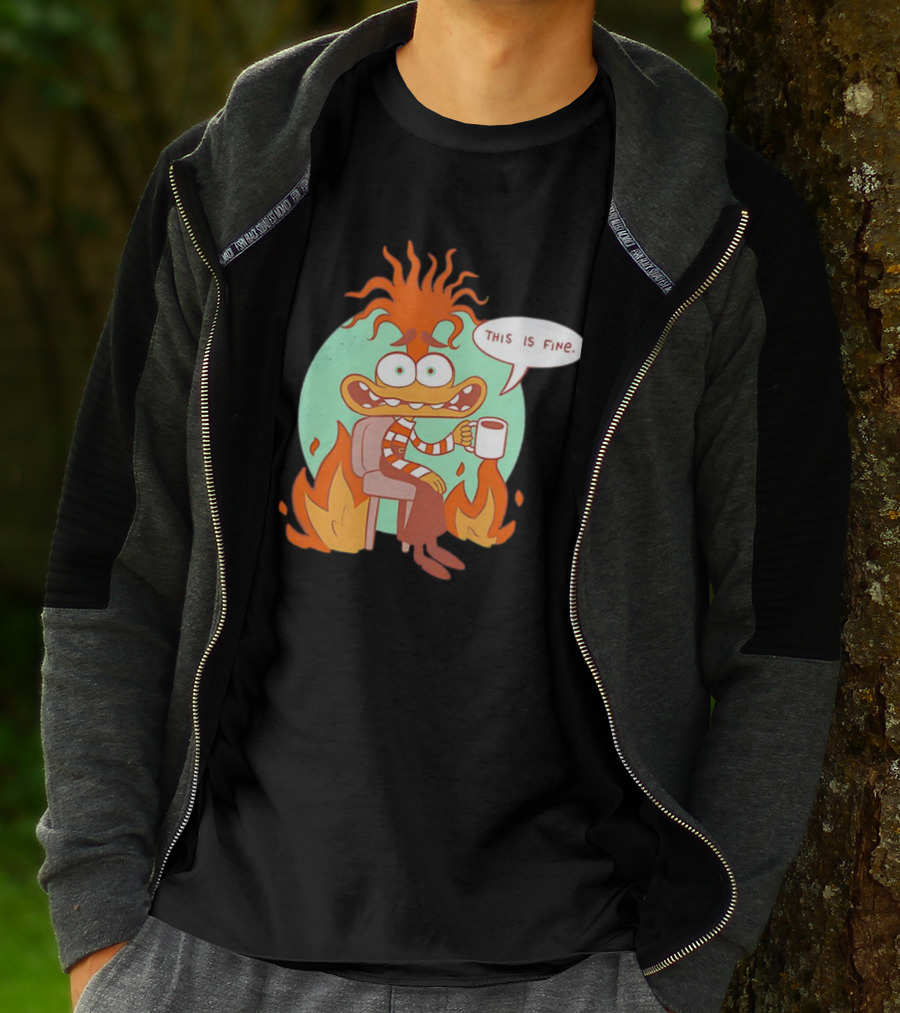 Anxiety Inside Out 2 This Is Fine Fire Cartoon T-Shirt