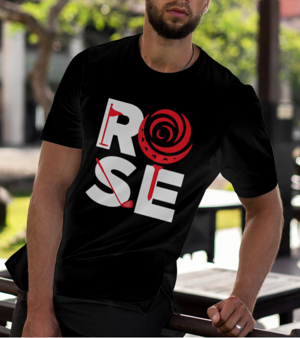 Rose Golf Flag Swirl Iconic Stacked Letters T-Shirt